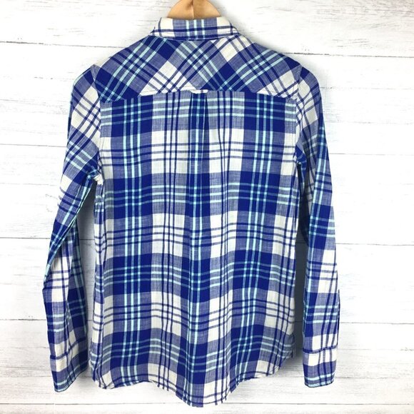 J. Crew Women's Blue and White Plaid Popover Top - Picture 3 of 7